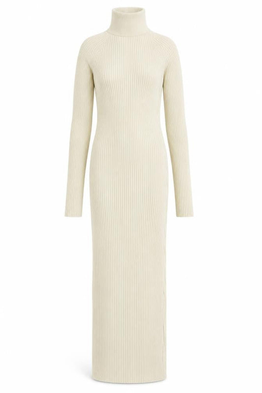 Pretty Lavish Women’s Beige Long Ribbed Bodycon Knit Dress Size S