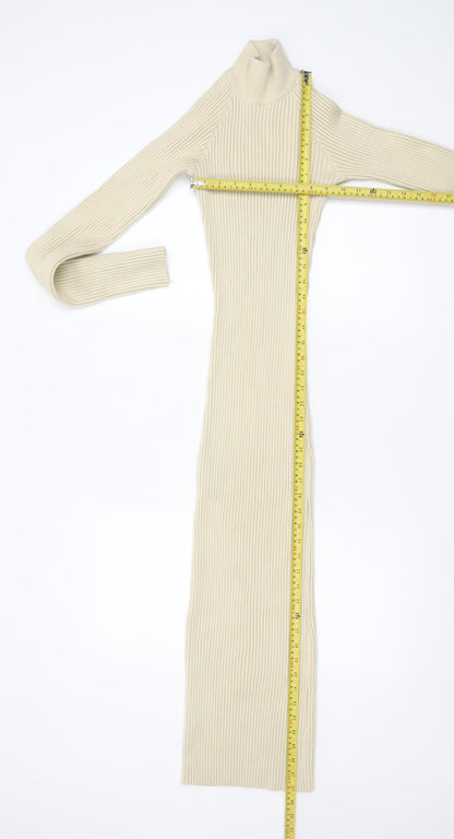 Pretty Lavish Women’s Beige Long Ribbed Bodycon Knit Dress Size S