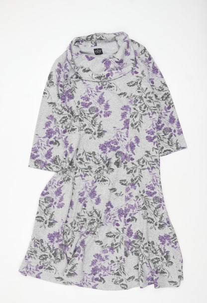 TIGI Women’s Grey Floral A-Line Knit Cowl Neck Dress Size 14-16