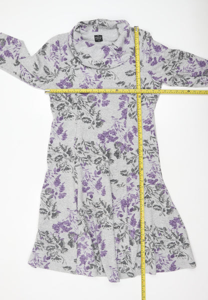 TIGI Women’s Grey Floral A-Line Knit Cowl Neck Dress Size 14-16