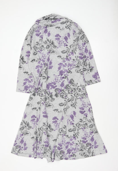 TIGI Women’s Grey Floral A-Line Knit Cowl Neck Dress Size 14-16