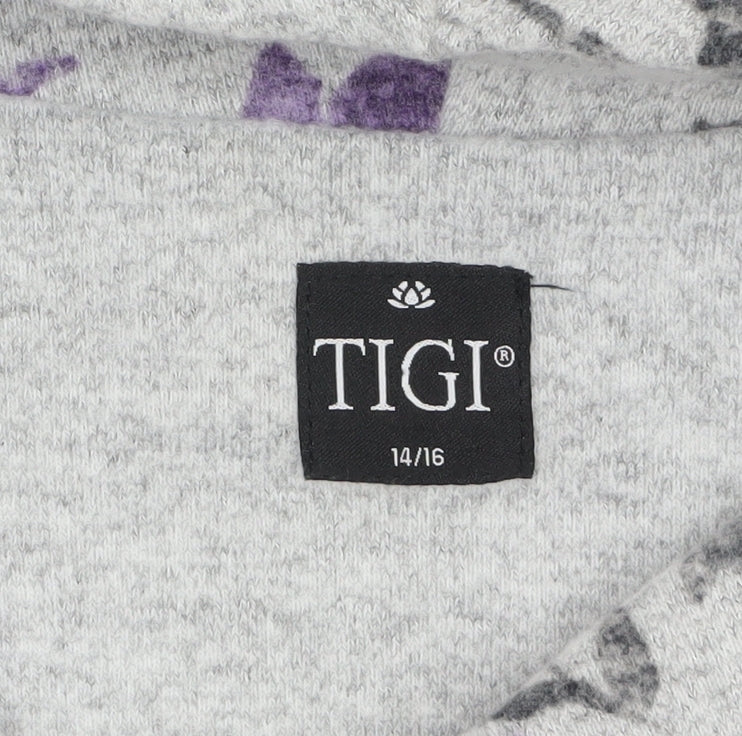 TIGI Women’s Grey Floral A-Line Knit Cowl Neck Dress Size 14-16