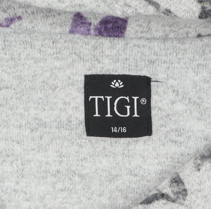 TIGI Women’s Grey Floral A-Line Knit Cowl Neck Dress Size 14-16