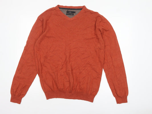 Jeff Banks Men's Orange Cotton Cashmere V-Neck Jumper L