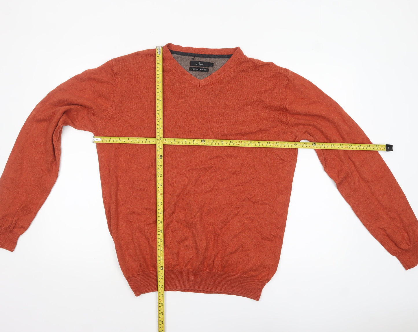 Jeff Banks Men's Orange Cotton Cashmere V-Neck Jumper L