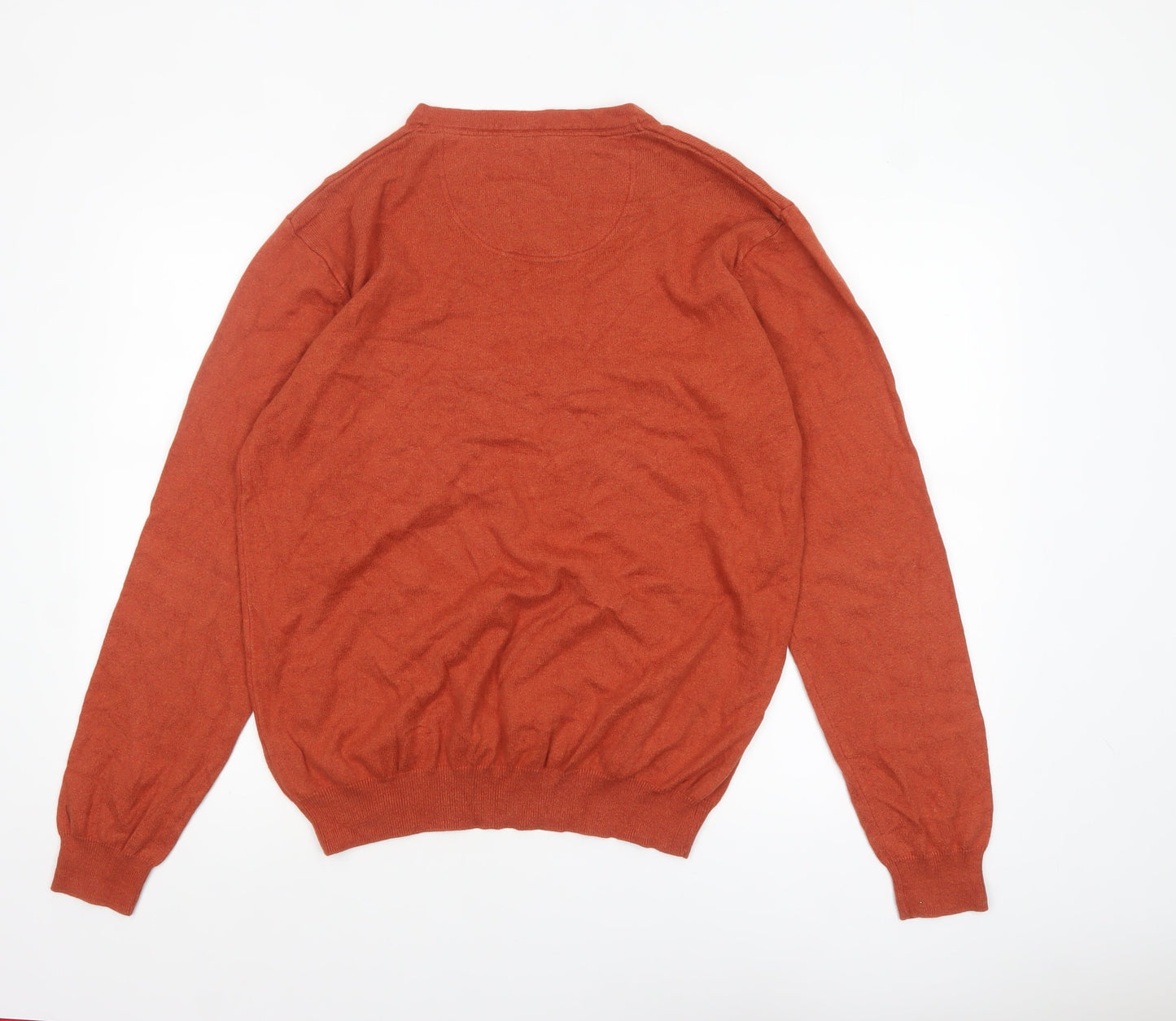 Jeff Banks Men's Orange Cotton Cashmere V-Neck Jumper L