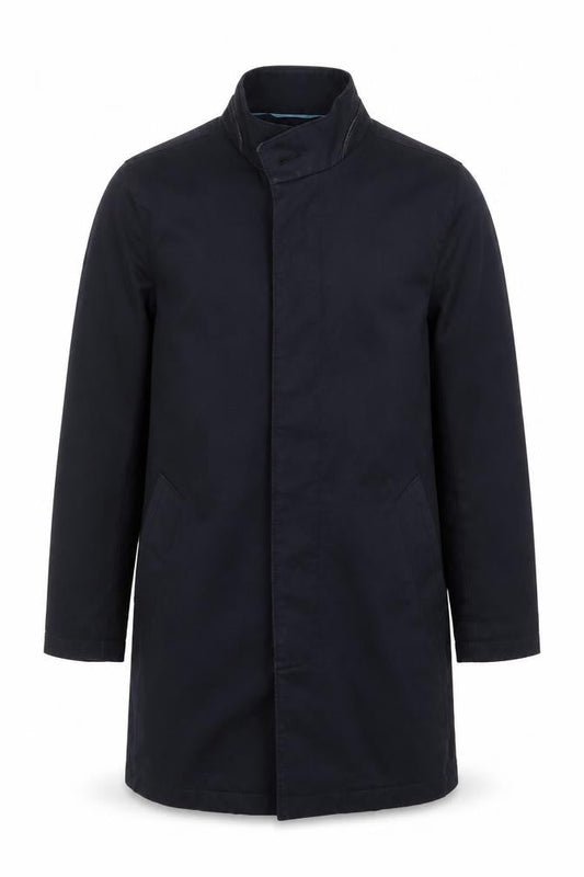 Front view of G2000 Men’s Black Mid-Length Stand Collar Cotton Blend Coat, size 36