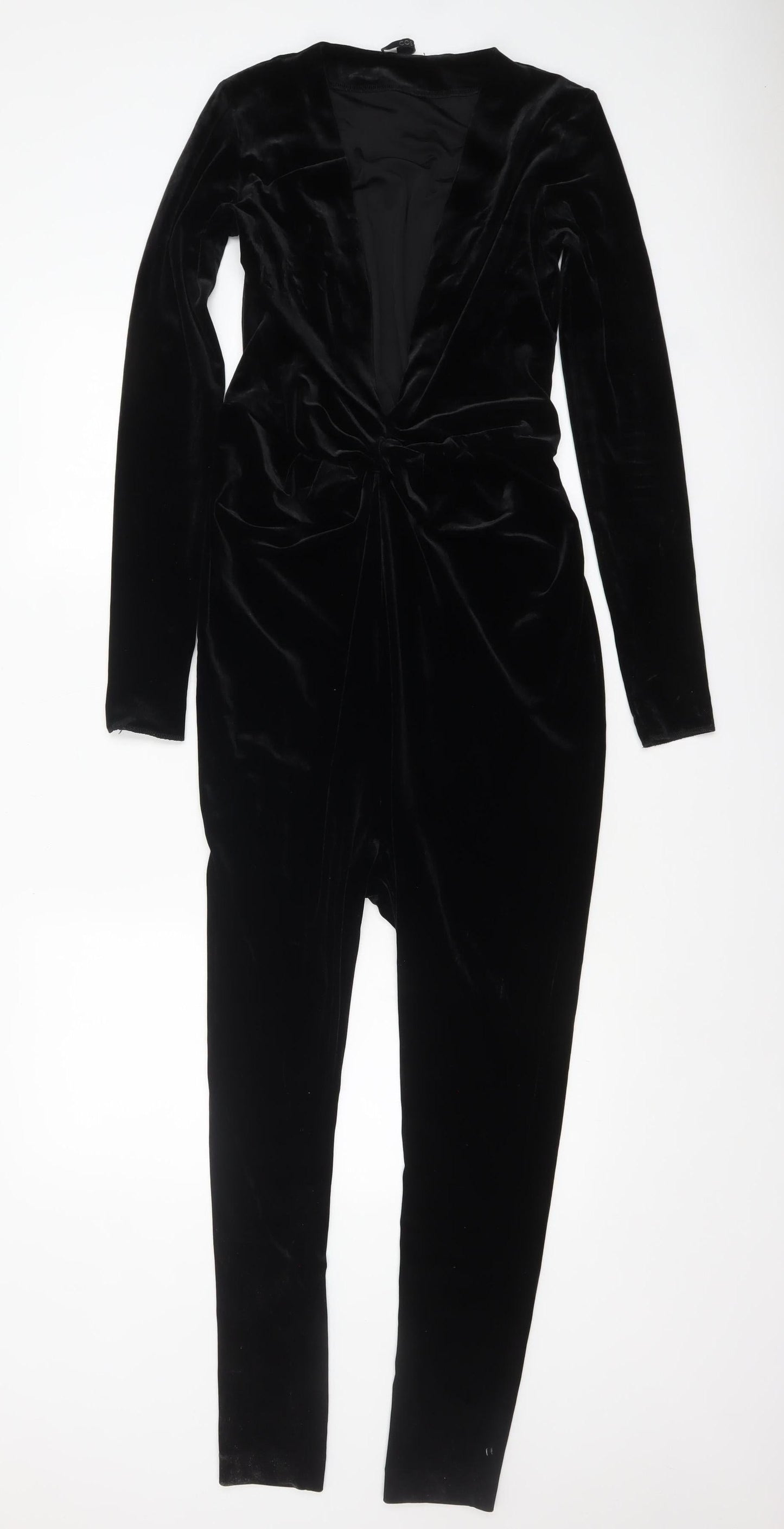 COS Women’s Black Velvet Long Sleeve V-Neck Slim Jumpsuit XS