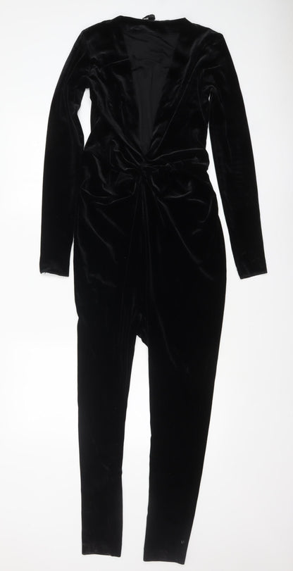 COS Women’s Black Velvet Long Sleeve V-Neck Slim Jumpsuit XS
