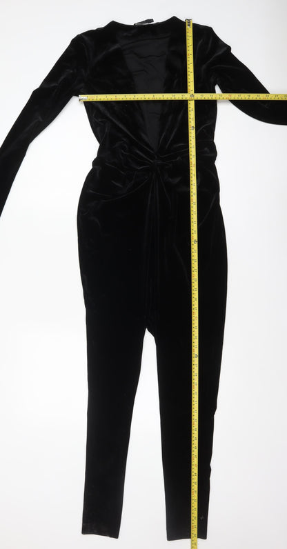 COS Women’s Black Velvet Long Sleeve V-Neck Slim Jumpsuit XS
