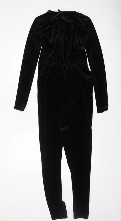 COS Women’s Black Velvet Long Sleeve V-Neck Slim Jumpsuit XS