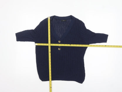 M&Co Women’s Blue Knit V-Neck Button 3/4 Sleeve Blouse Size 14