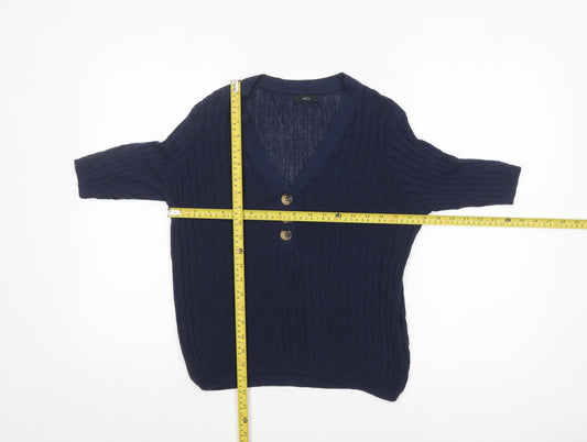 M&Co Women’s Blue Knit V-Neck Button 3/4 Sleeve Blouse Size 14