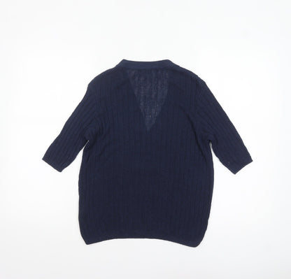 M&Co Women’s Blue Knit V-Neck Button 3/4 Sleeve Blouse Size 14