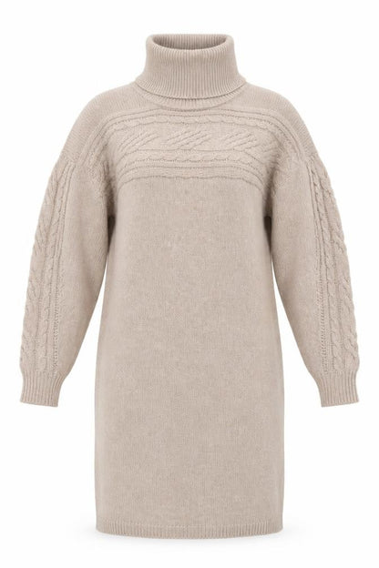 Rachel Zoe Women Beige Roll Neck Cable Knit Long Sleeve Tunic Jumper S
