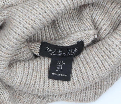 Rachel Zoe Women Beige Roll Neck Cable Knit Long Sleeve Tunic Jumper S