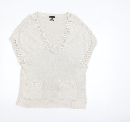 Massimo Dutti Women Beige V-Neck Cotton Blend Knit Jumper Size 12