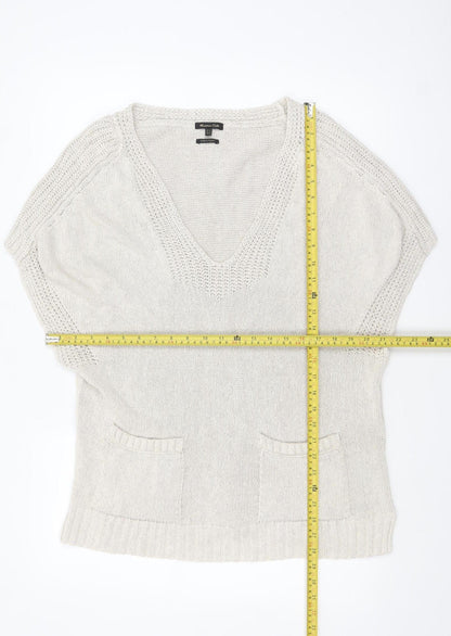 Massimo Dutti Women Beige V-Neck Cotton Blend Knit Jumper Size 12