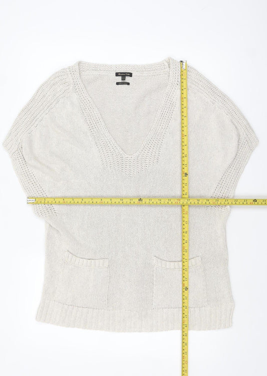 Massimo Dutti Women Beige V-Neck Cotton Blend Knit Jumper Size 12