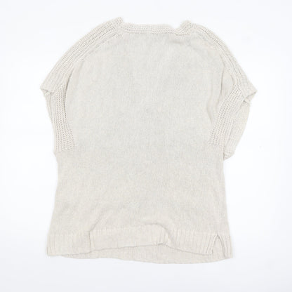 Massimo Dutti Women Beige V-Neck Cotton Blend Knit Jumper Size 12