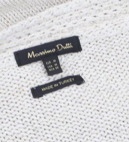 Massimo Dutti Women Beige V-Neck Cotton Blend Knit Jumper Size 12