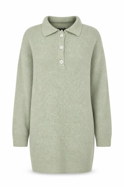 Brave Soul Women's Green Collared Henley Knit Jumper Size 8