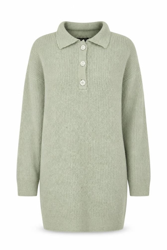 Brave Soul Women's Green Collared Henley Knit Jumper Size 8