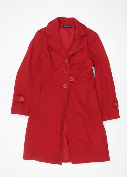 Topshop Women's Red Cotton Mid-Length Trench Coat Size 12