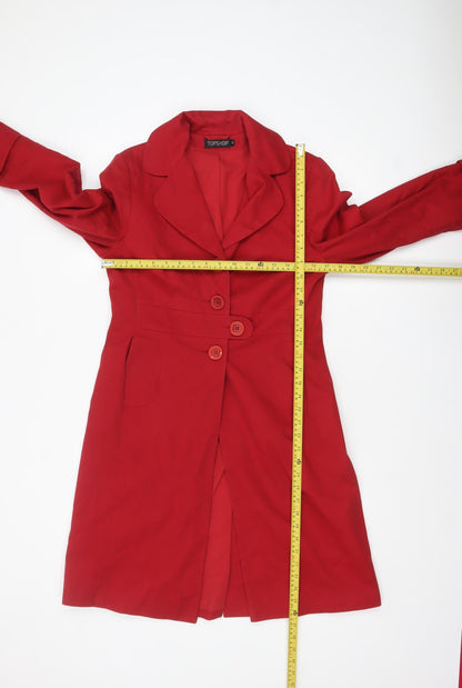 Topshop Women's Red Cotton Mid-Length Trench Coat Size 12