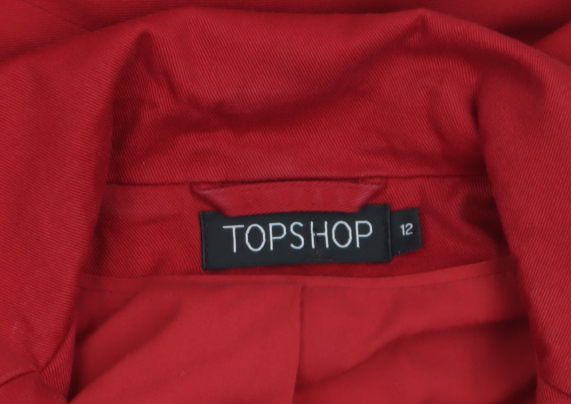 Topshop Women's Red Cotton Mid-Length Trench Coat Size 12