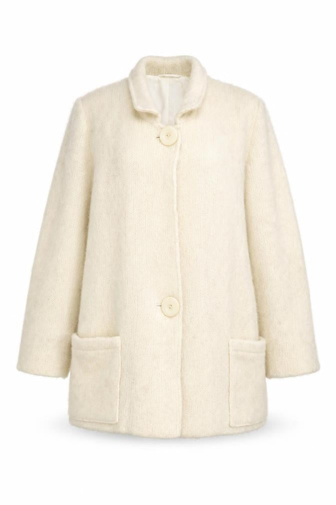 Hilda Ltd Womens Ivory Wool Mid-Length Coat Size M Classic Style