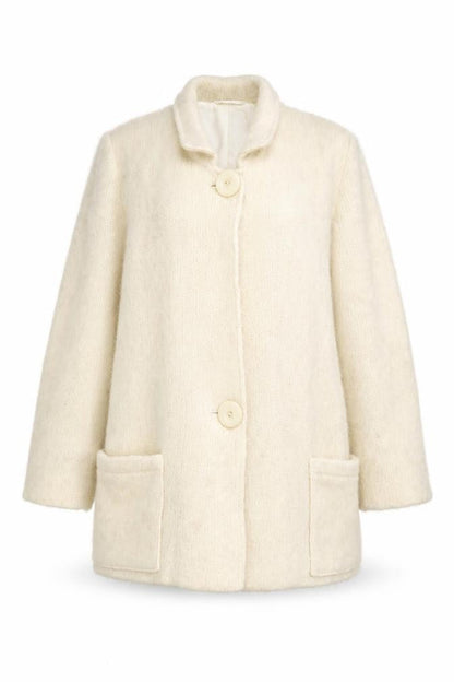 Hilda Ltd Womens Ivory Wool Mid-Length Coat Size M Classic Style