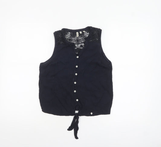 Superdry Women's Black Lace Sleeveless Button Front Blouse Size 10