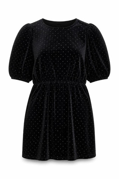Monki Womens Black Velvet Polka Dot Tunic Top L Classic Evening Wear