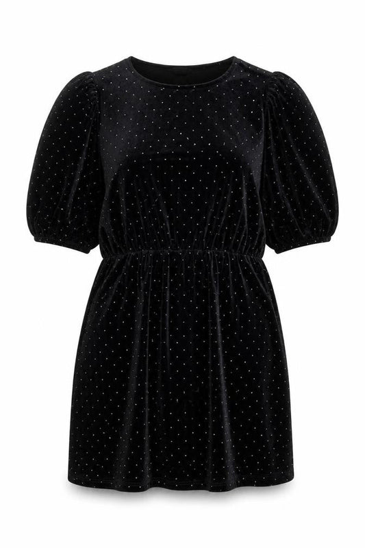 Monki Womens Black Velvet Polka Dot Tunic Top L Classic Evening Wear
