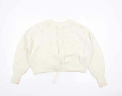 New Look Women Ivory Chunky Knit Bow Detail Jumper Size S