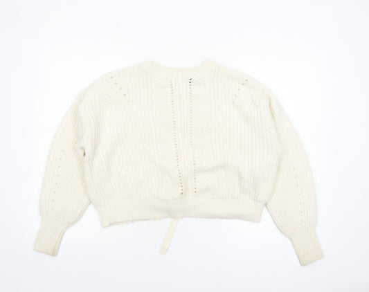 New Look Women Ivory Chunky Knit Bow Detail Jumper Size S