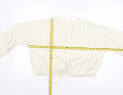 New Look Women Ivory Chunky Knit Bow Detail Jumper Size S