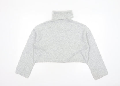 Bershka Women Grey Roll Neck Long Sleeve Knit Jumper Size M
