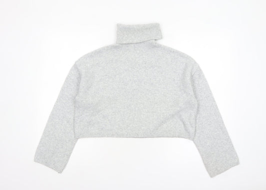 Bershka Women Grey Roll Neck Long Sleeve Knit Jumper Size M