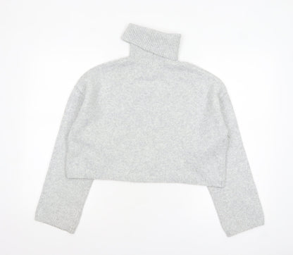 Bershka Women Grey Roll Neck Long Sleeve Knit Jumper Size M