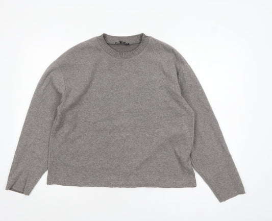 ZARA Women’s Grey Wool Blend Crew Neck Pullover Jumper Size 12