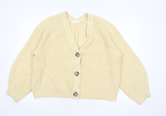 H&M Womens Beige Long Sleeve V-Neck Button Knit Cardigan L