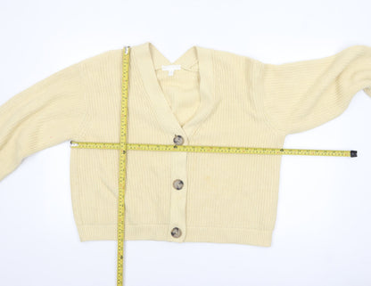 H&M Womens Beige Long Sleeve V-Neck Button Knit Cardigan L