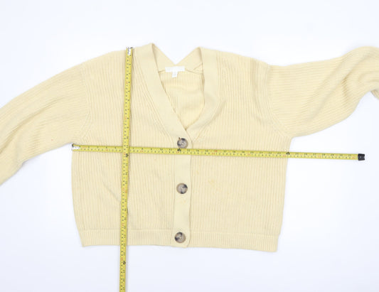 H&M Womens Beige Long Sleeve V-Neck Button Knit Cardigan L