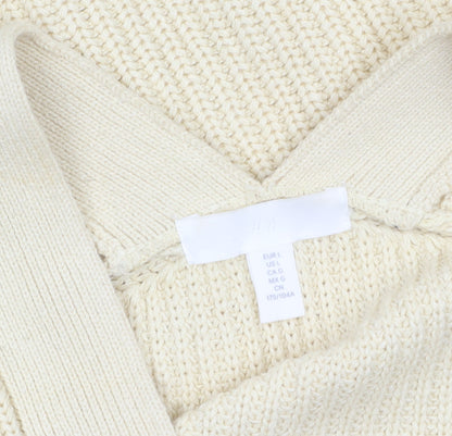 H&M Womens Beige Long Sleeve V-Neck Button Knit Cardigan L