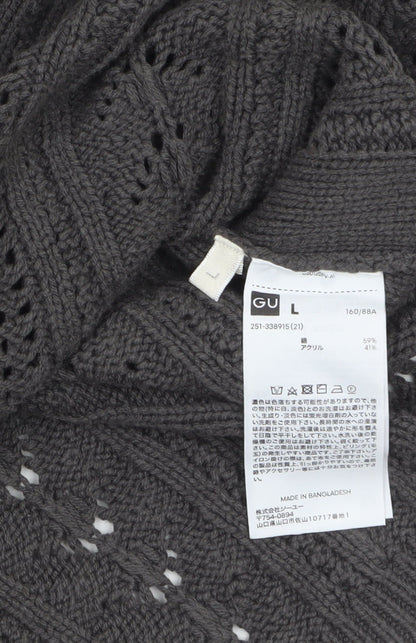 GU Women Grey Open Knit Button Cardigan Size L