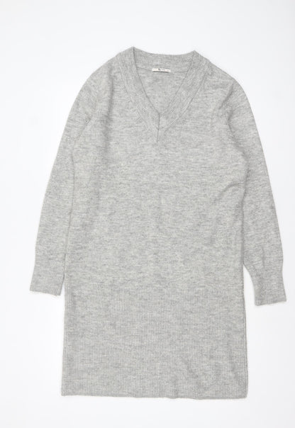 Tu Women’s Grey Knit V-Neck Long Sleeve Jumper Dress Size 12