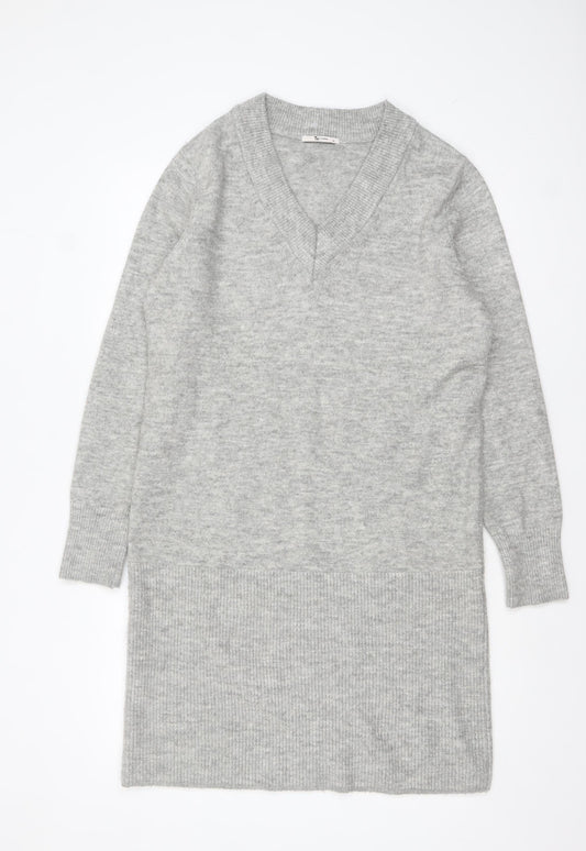 Tu Women’s Grey Knit V-Neck Long Sleeve Jumper Dress Size 12