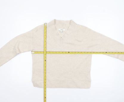 Marks and Spencer Womens Beige V-Neck Knit Jumper Small